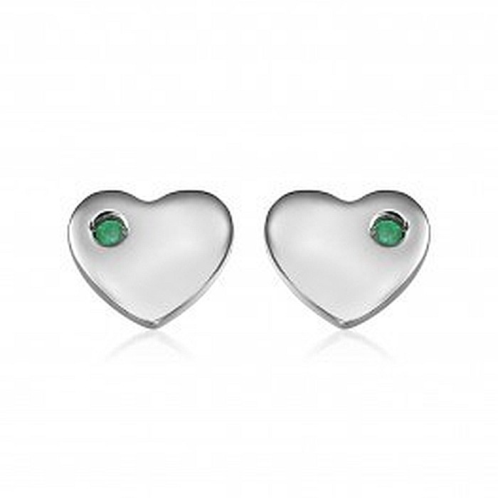 Cercei din aur alb 14K surub copii dama Inimi cu smarald lateral [3]