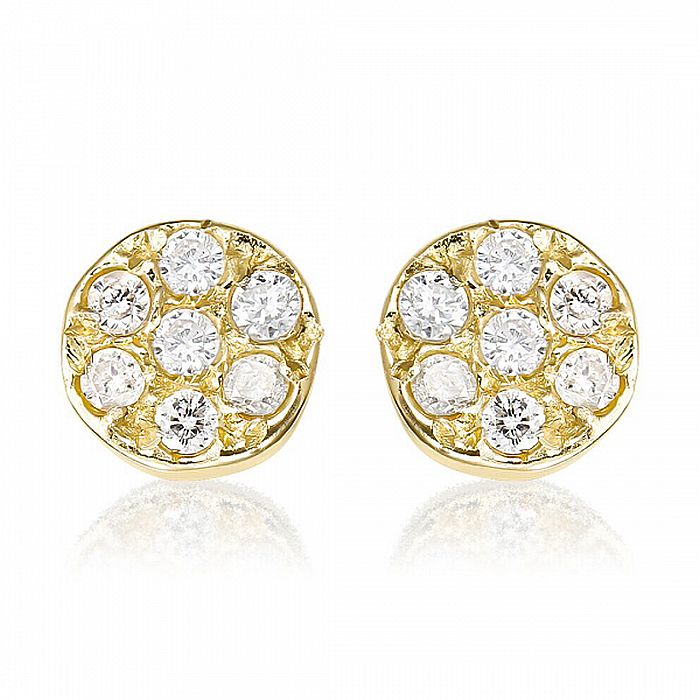 Cercei din aur galben 14k copii bebelusi Rotunzi cu 7 diamante [2]