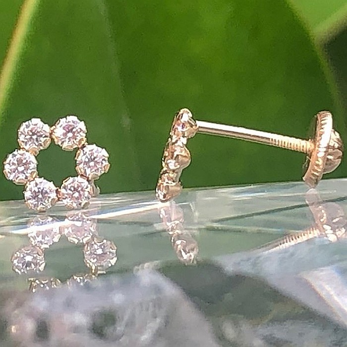 Cercei din aur galben 14K copii Cerculete cu 6 pietricele [3]