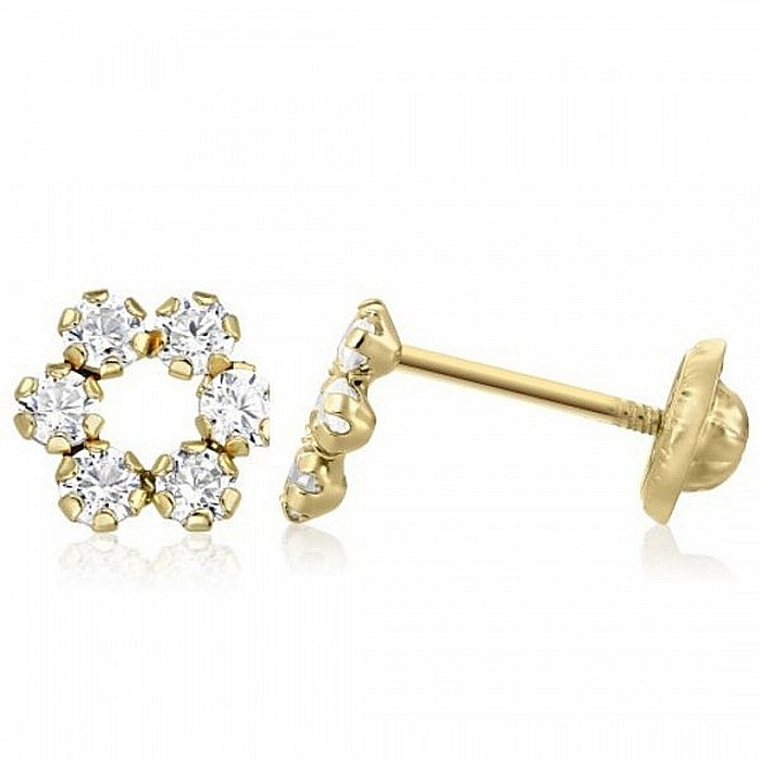 Cercei din aur galben 14K copii Cerculete cu 6 pietricele [2]