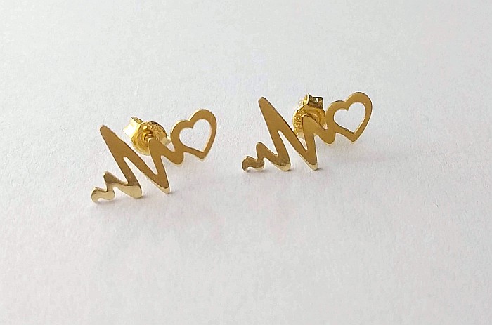 Cercei Din Aur Galben 14K dama Pulsul Inimii 1.5cm [2]