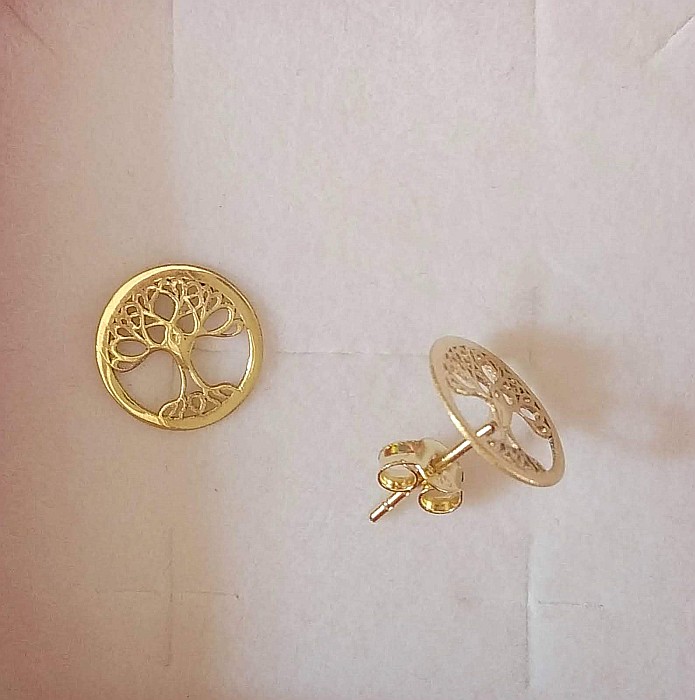 Cercei Din Aur Galben 14K pentru dama Copacul Vietii 1cm [2]