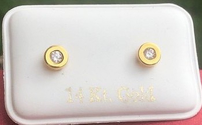 Cercei din aur galben 14k surub fetite copii rotunzi cu pietre 5 mm [2]