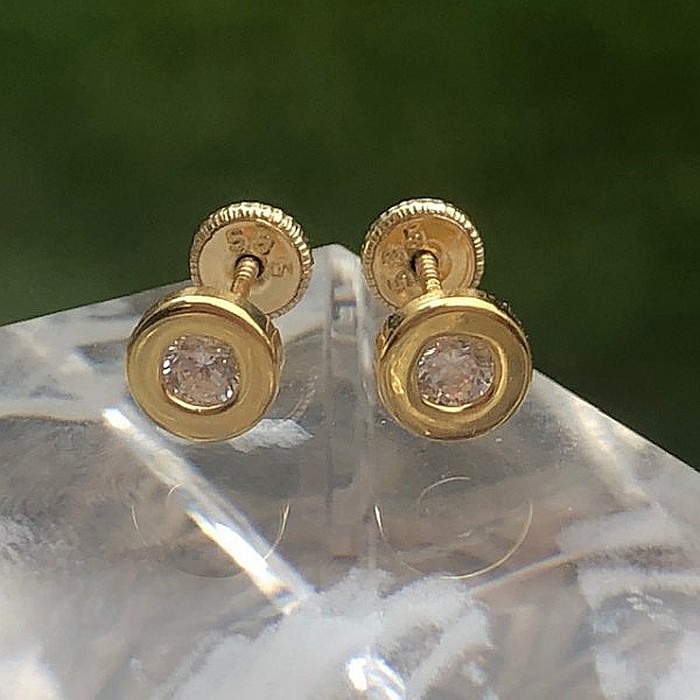 Cercei din aur galben 14k surub fetite copii rotunzi cu pietre 5 mm [3]