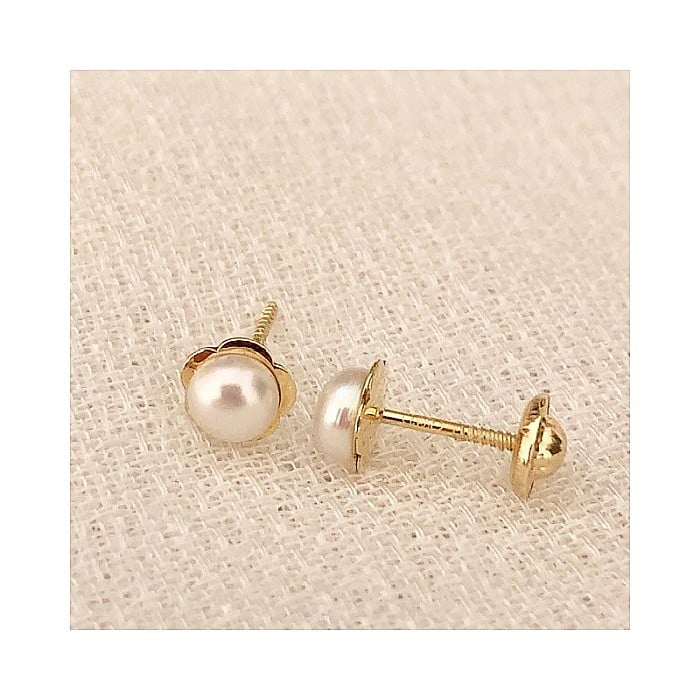 Cercei din aur galben 18K surub copii bebelusi Perle 5.5mm [2]