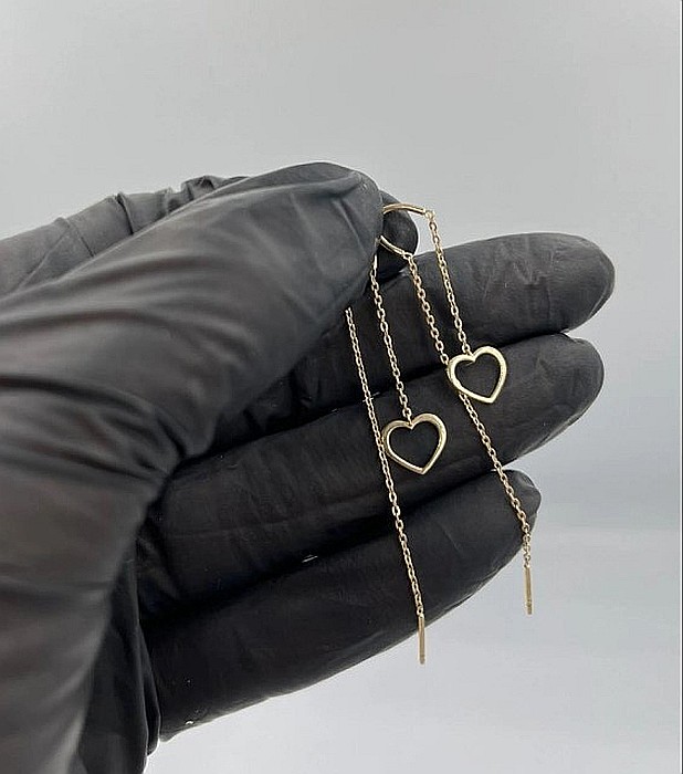 Cercei din aur galben 9K lungi Lantisor Inimioara dama fete [2]