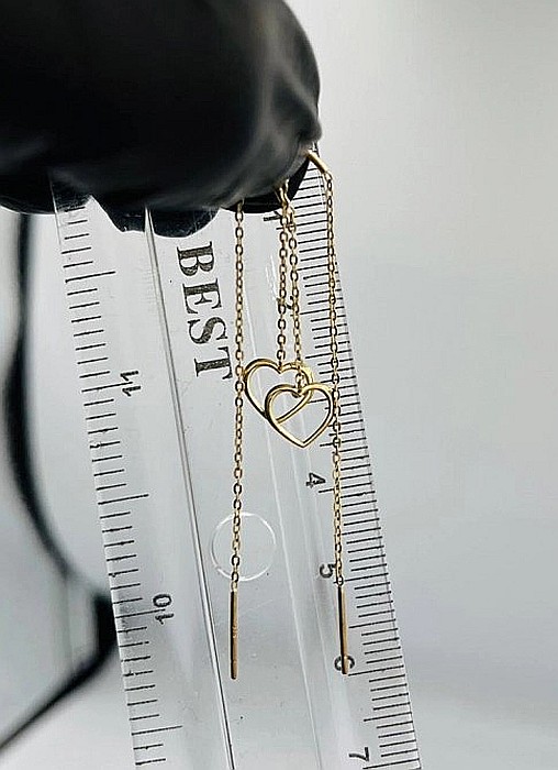 Cercei din aur galben 9K lungi Lantisor Inimioara dama fete [3]