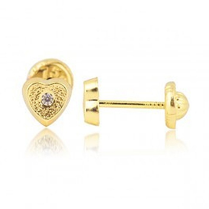 Cercei din aur galben copii bebelusi surub Inimioare cu pietricica [2]