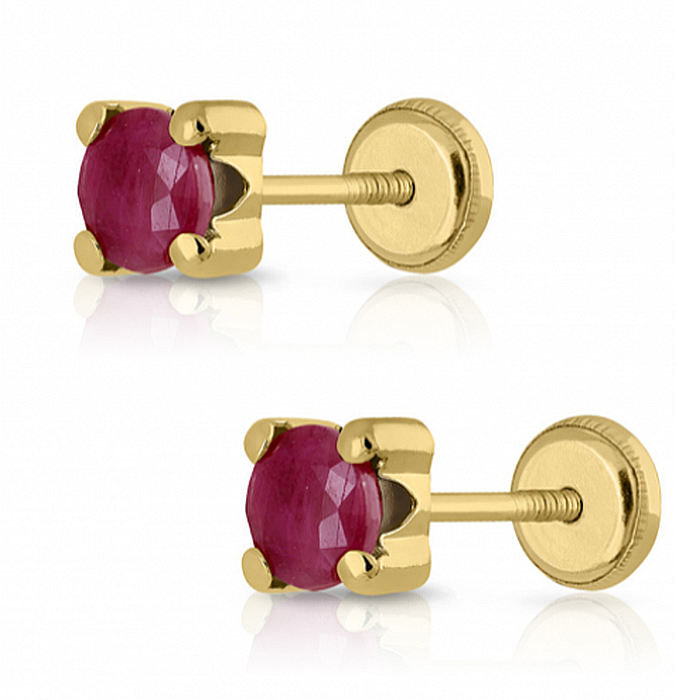 Cercei din aur galben copii dama cu Piatra Rubin 5.5mm [3]