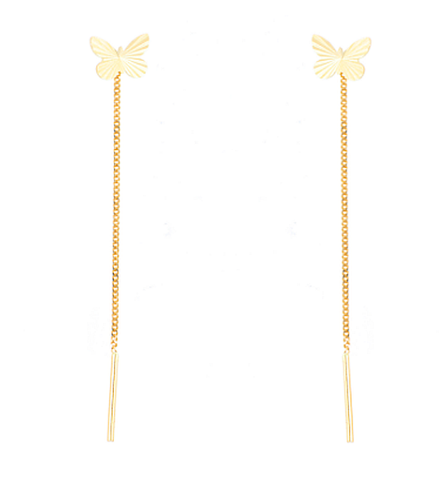 Cercei din aur galben lungi cu lantisor model fluturas 9 mm [3]