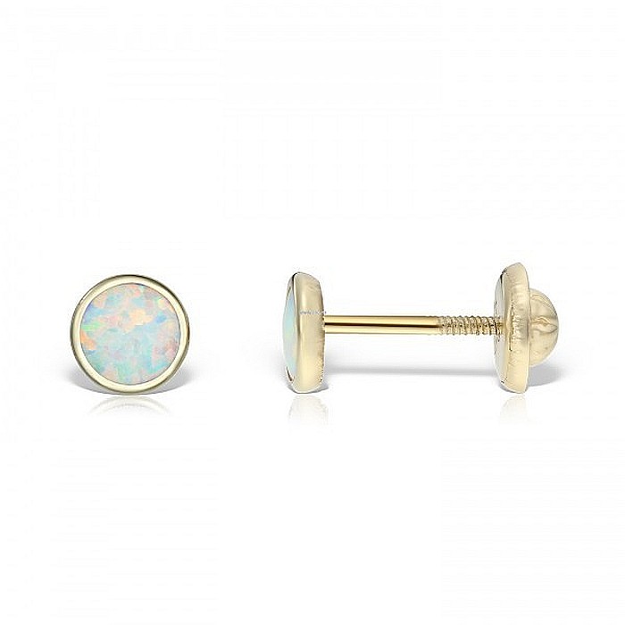 Cercei din aur galben rotunzi cu opal alb 5.5mm [2]