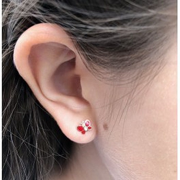 Cercei din aur galben surub copii bebelusi cu Fluturasi rosii [3]