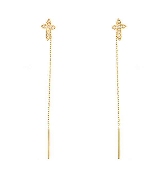 Cercei din aur lungi simpli cu lantisor pandant Cruce cu pietre [2]