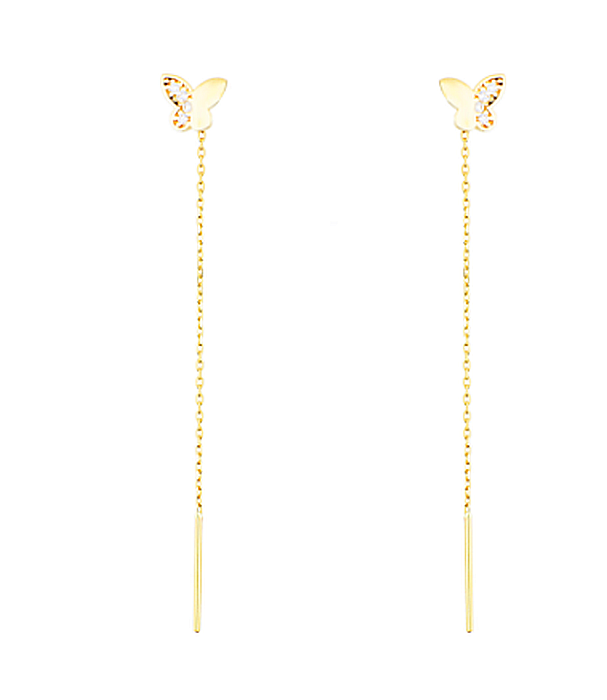 Cercei din aur lungi simpli cu lantisor pandant Fluturas cu pietre [2]