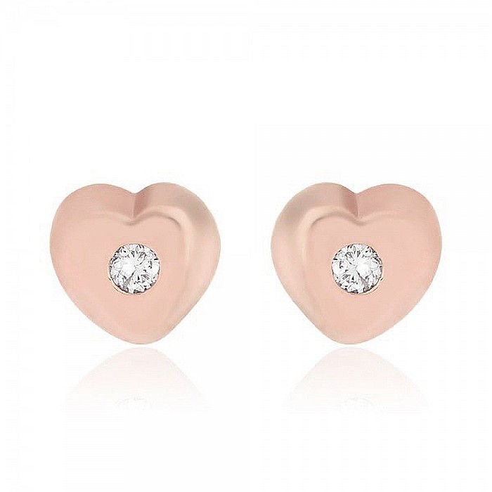 Cercei din aur roz 14K nou nascuti bebelusi Inimioare cu diamant [2]