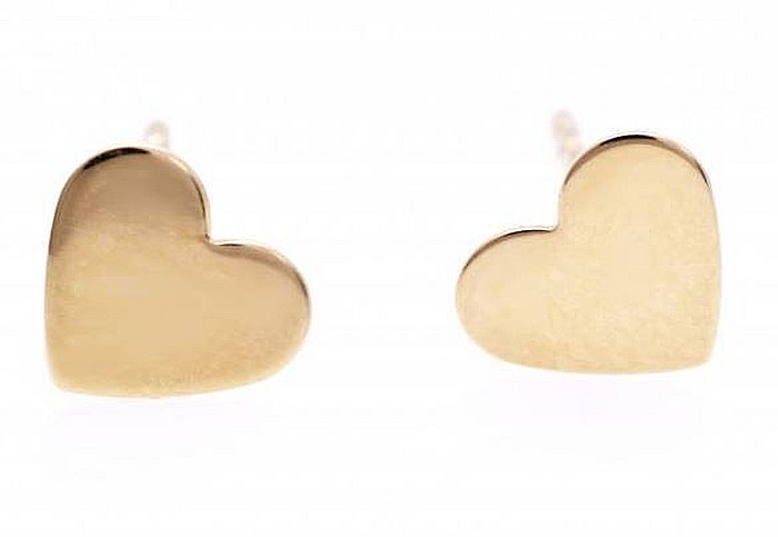 Cercei femei din aur galben 14K dama INIMI plate 9 mm [2]