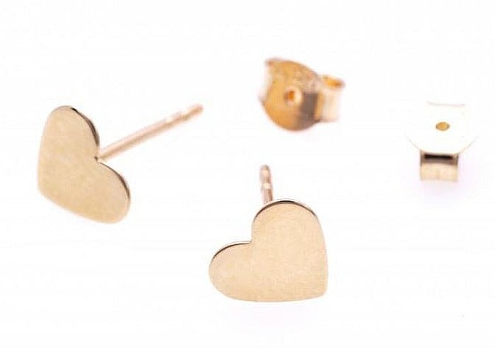 Cercei femei din aur galben 14K dama INIMI plate 9 mm [3]