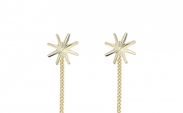 Cercei lungi aur dama ieftini STELUTE 8 mm cu lantisor mobil [3]