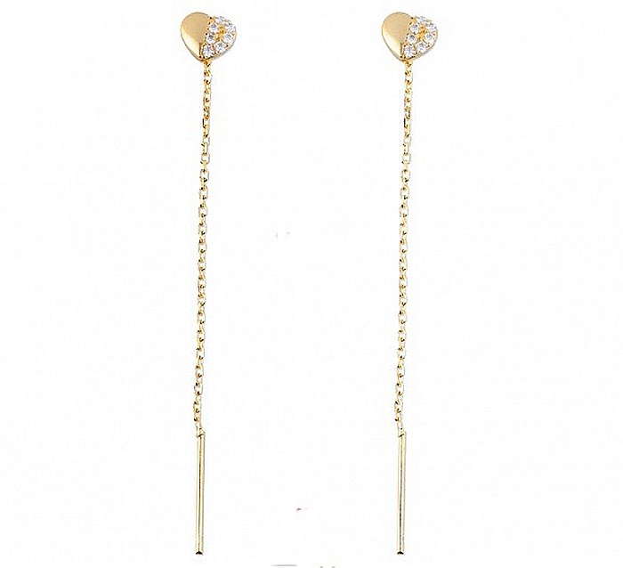 Cercei lungi aur galben 14k dama cu Inimioare 6 mm [2]