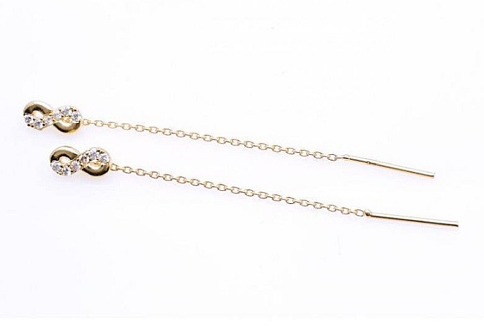 Cercei lungi din aur 14k cu lantisor Infinit cu pietre 7mm [2]