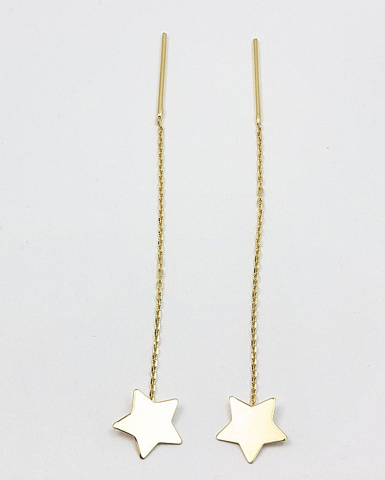 Cercei lungi din aur galben 14k ieftini lantisor Stelute 9mm [3]