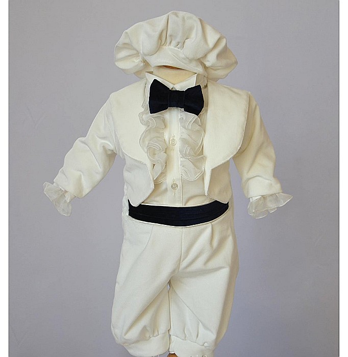 Costum botez baiat alb-ivoire CHARLES catifea ivoire [2]