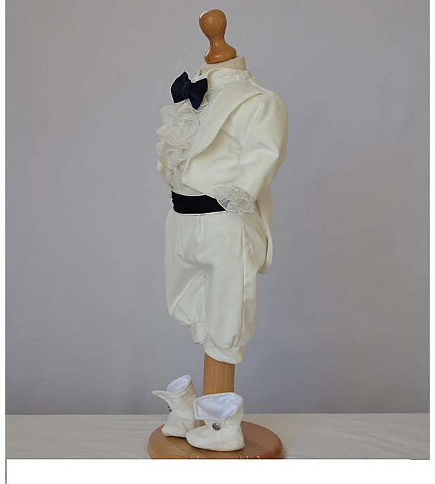 Costum botez baiat alb-ivoire CHARLES catifea ivoire [3]