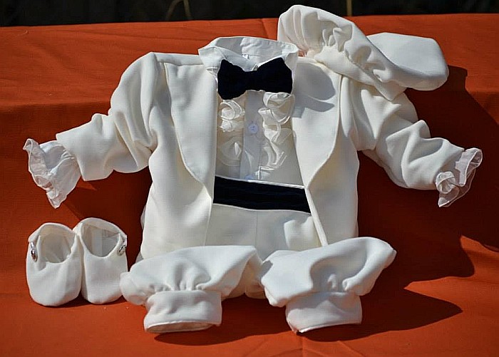 Costum botez baiat alb-ivoire CHARLES catifea ivoire [5]