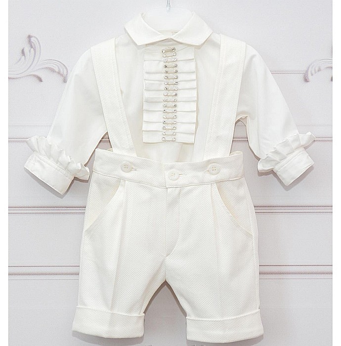 Costum botez baiat alb-ivoire vara Dany, 4 piese [2]