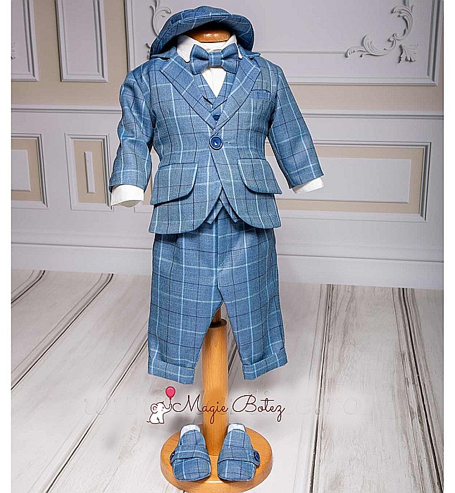 Costum Botez baiat Erik stofa albastra, 7 piese [4]