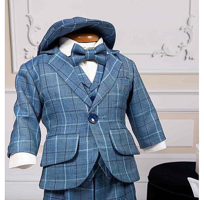 Costum Botez baiat Erik stofa albastra, 7 piese [2]