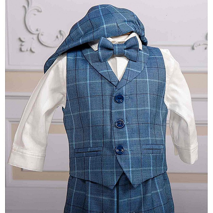 Costum Botez baiat Erik stofa albastra, 7 piese [3]