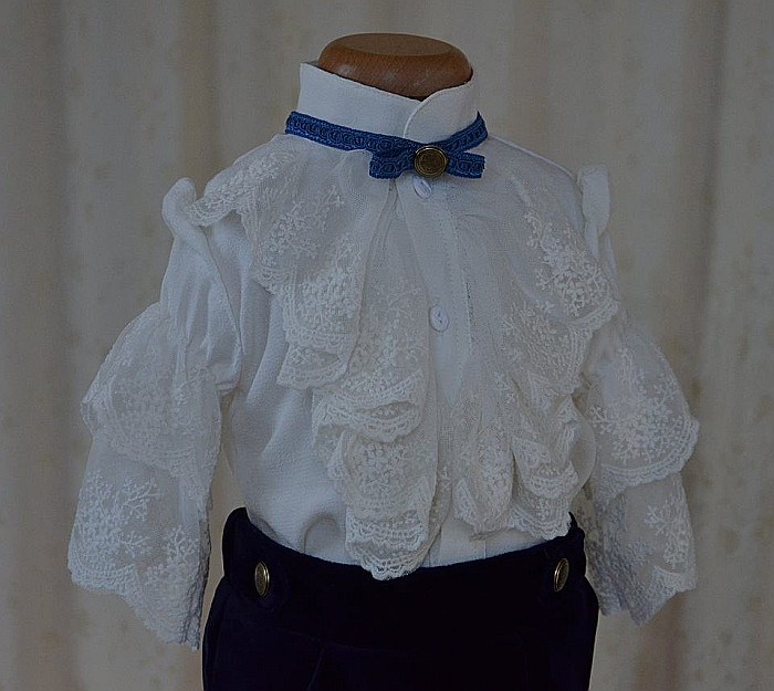 Costum botez baiat model print LUCIAN, de vara, din catifea albastra 4 piese [4]