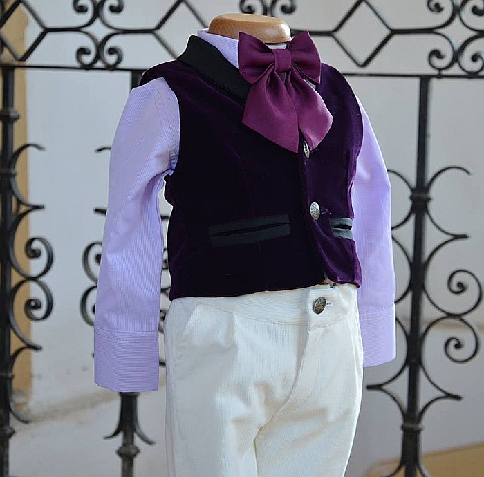 Costum botez baiat mov de vara Gentleman Hat, catifea, 6 piese [3]