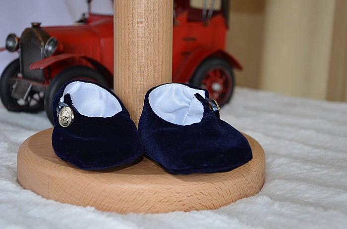 Costum botez baiat pentru vara albastru model print catifea albastra D Artagnan [4]