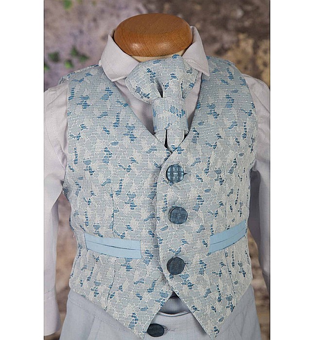Costum botez baiat vara din stofa bleu, Blue Sky [5]