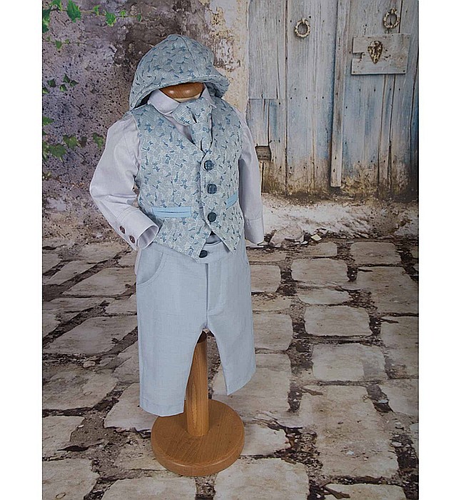 Costum botez baiat vara din stofa bleu, Blue Sky [4]