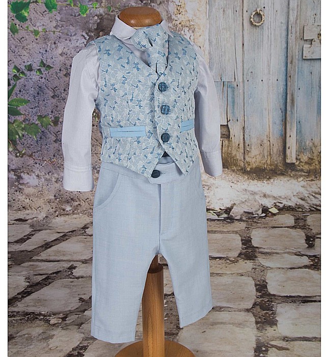 Costum botez baiat vara din stofa bleu, Blue Sky [3]