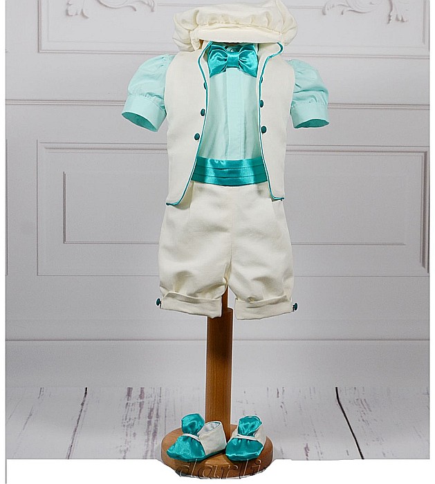 Costum botez baiat vara Tourquoise, camasa body, 6 piese [2]