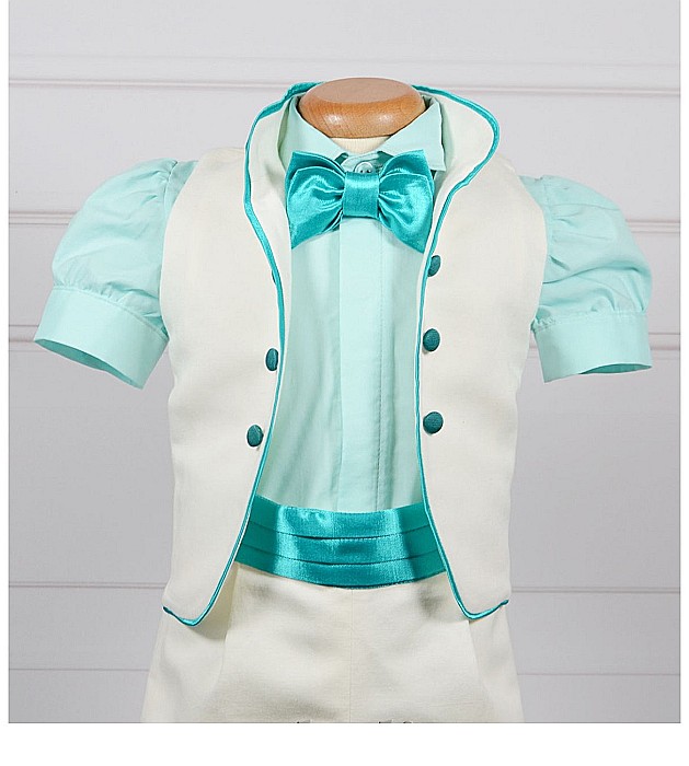 Costum botez baiat vara Tourquoise, camasa body, 6 piese [4]