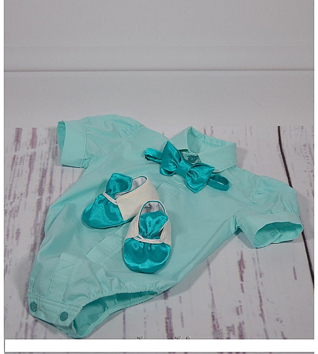Costum botez baiat vara Tourquoise, camasa body, 6 piese [3]