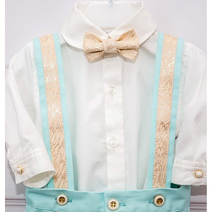 Costum botez baiat vara, verde menta, ARON, camasa body, 5 piese [5]
