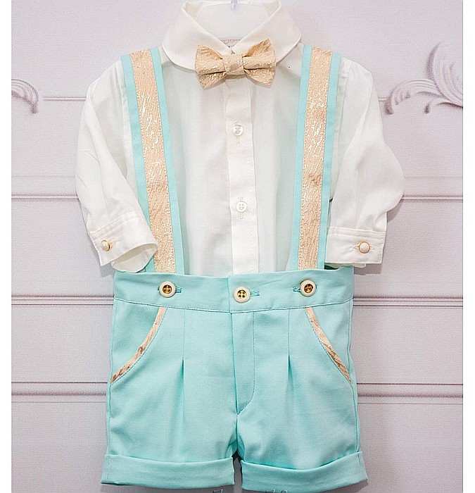 Costum botez baiat vara, verde menta, ARON, camasa body, 5 piese [3]