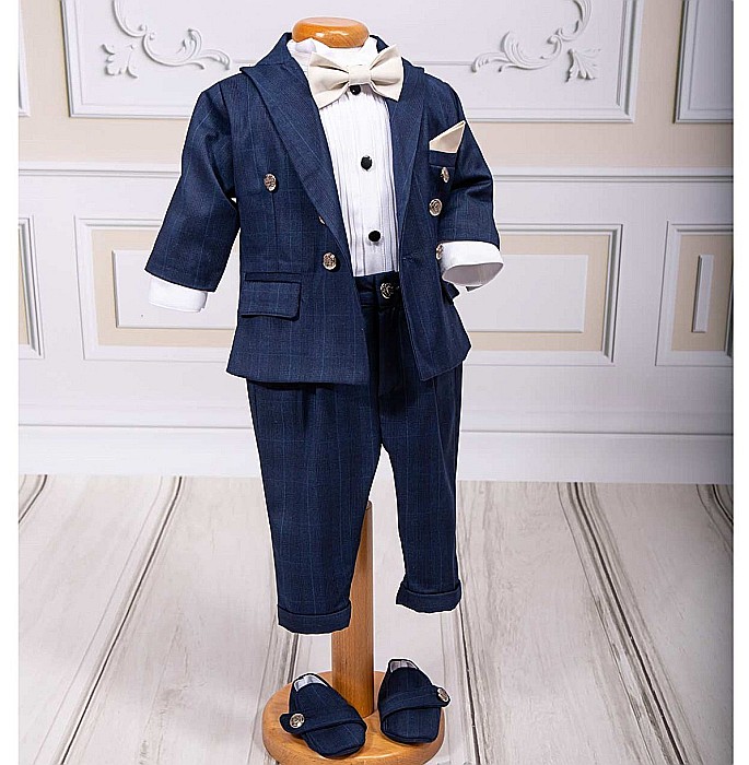 Costum botez baieti Little Gentleman stofa albastra, 7 piese [5]
