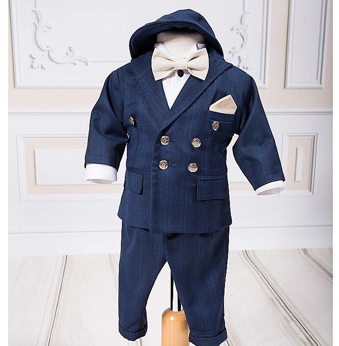 Costum botez baieti Little Gentleman stofa albastra, 7 piese [4]