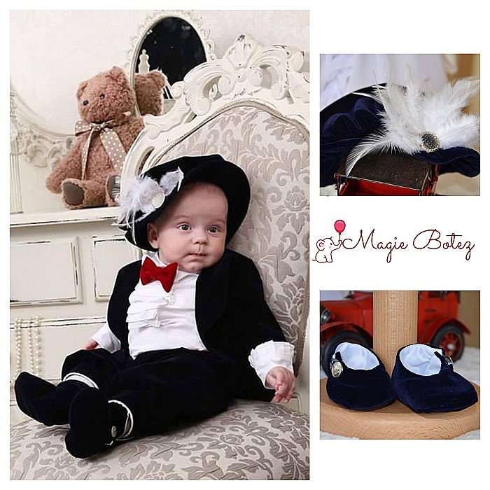 Costum botez baieti Micul Print din catifea 6 piese [5]