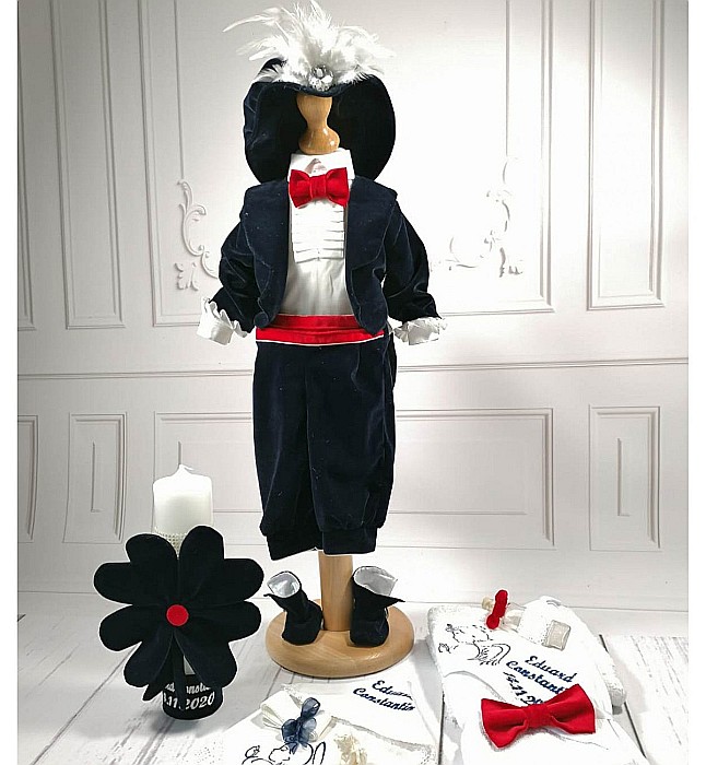 Costum botez baieti Micul Print din catifea 6 piese [3]