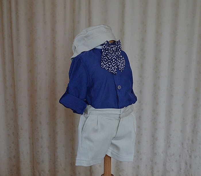 Costum botez baieti vara bumbac albastru Little Boy, 5 piese [2]