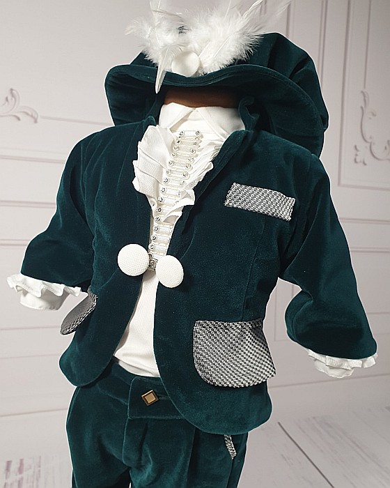 Costum botez baieti verde elegant catifea LOUIS [2]