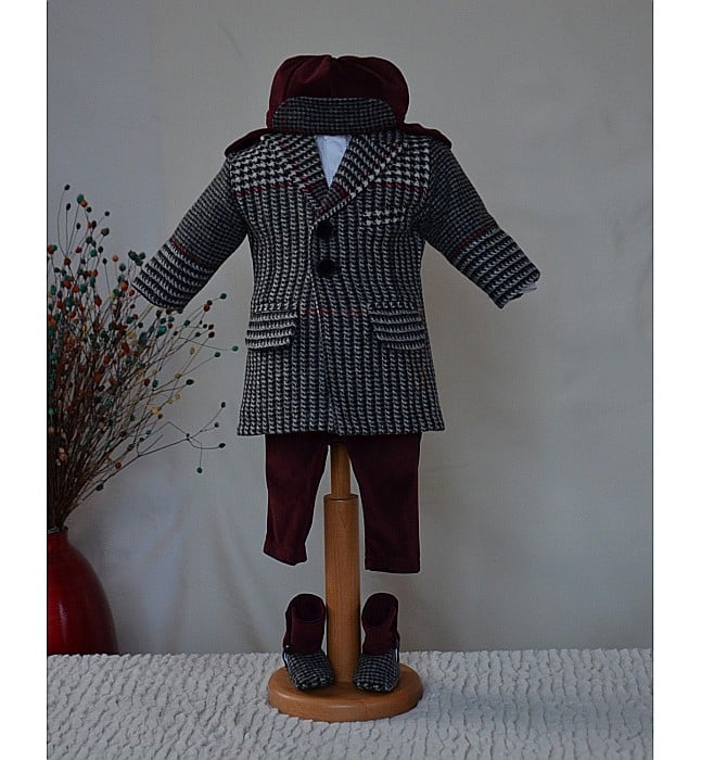 Costum cu palton botez baieti toamna-iarna CARTER, 6 piese [4]